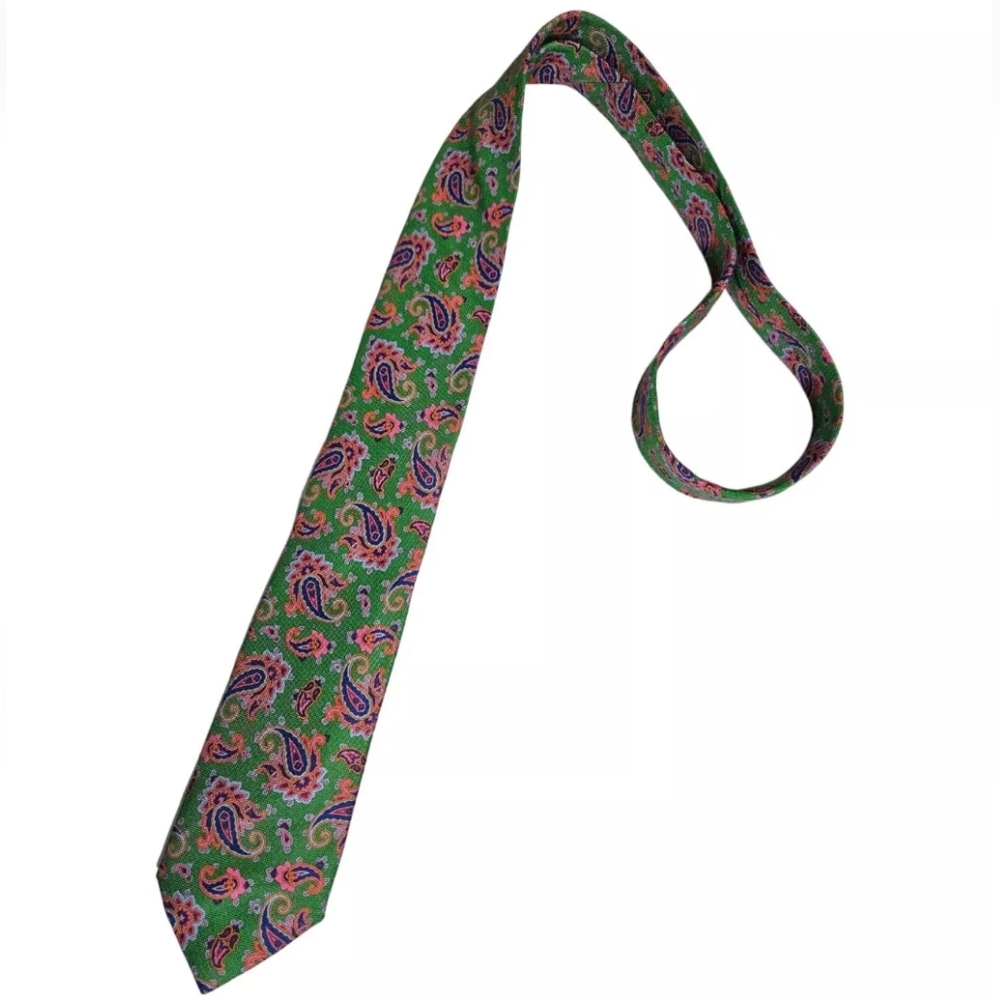 ALTEA XL Green Paisley Silk LUXURY Tie ITALY